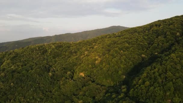 Vue Aérienne Coucher Soleil Montagne Belasitsa Près Ville Petrich Bulgarie — Video