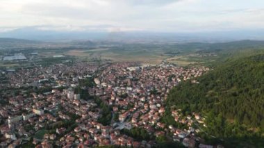 Bulgaristan 'ın Petrich, Blagoevgrad bölgesinin hava gün batımı manzarası