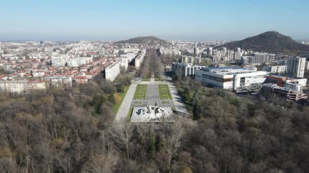 Plovdiv Bulgaria Febrero 2021 Vista Aérea Del Complejo Memorial Hillock — Vídeos de Stock