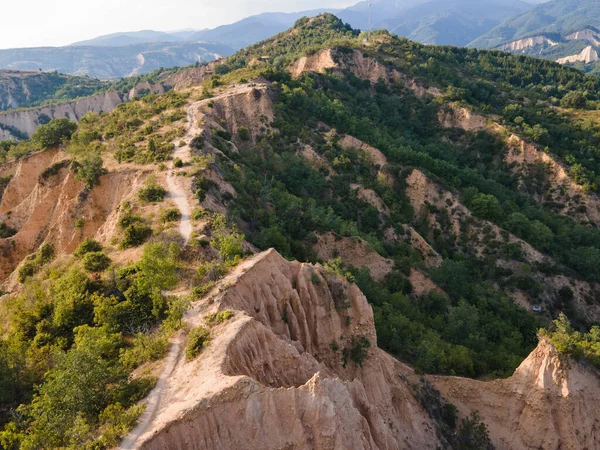 Légi Naplemente Kilátás Rozhen Homok Piramisok Blagoevgrad Régió Bulgária — Stock Fotó