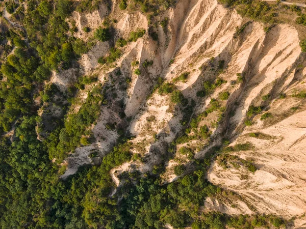 Uitzicht Zonsondergang Vanuit Lucht Zandpiramides Van Rozhen Regio Blagoevgrad Bulgarije — Stockfoto