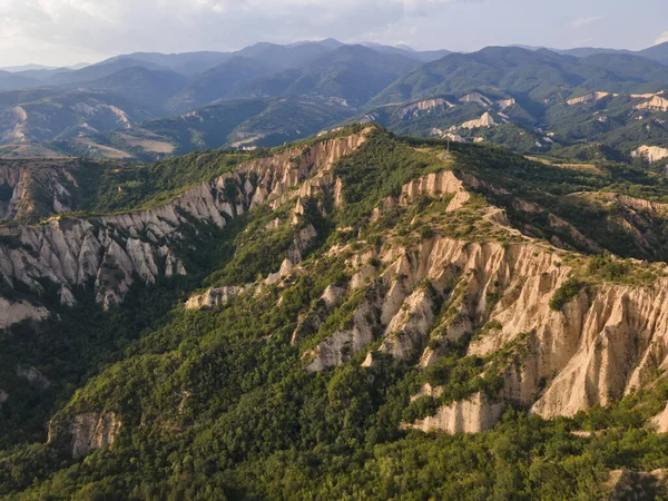 Légi Naplemente Kilátás Rozhen Homok Piramisok Blagoevgrad Régió Bulgária — Stock Fotó