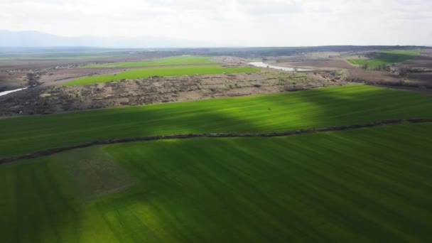 Flygfoto Över Övre Thracian Plain Nära Staden Parvomay Plovdiv Region — Stockvideo