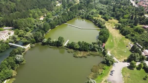 Vista Aérea Verano Del Lago Pancharevo Ciudad Sofía Región Bulgaria — Vídeos de Stock