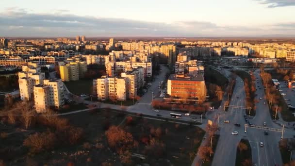 Plovdiv Bulgaria Febrero 2021 Vista Aérea Atardecer Del Edificio Residencial Imágenes de stock libres de derechos