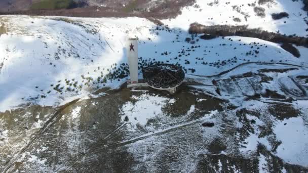 Buzludha Bulgarije Januari 2021 Luchtfoto Van Abandoned Memorial House Van — Stockvideo