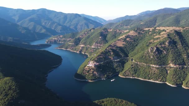 Flygfoto Över Vacha Antonivanovtsi Reservoir Rhodope Mountains Plovdiv Region Bulgarien — Stockvideo