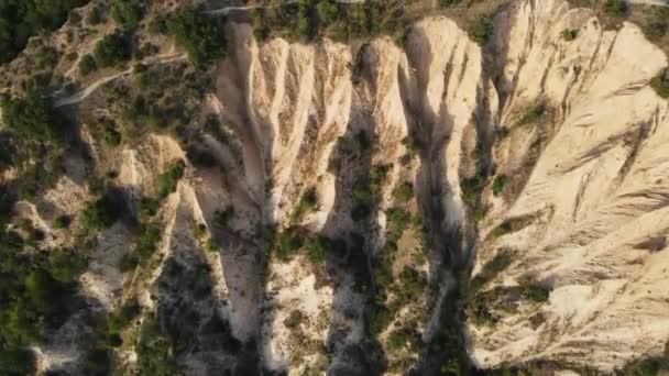 Flygfoto Solnedgång Bild Rozhen Sand Pyramider Blagoevgrad Region Bulgarien — Stockvideo