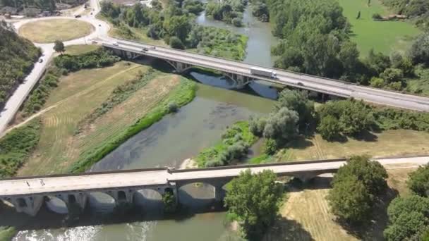 Letecký Pohled Most Devatenáctého Století Přes Řeku Yantra Známý Jako — Stock video