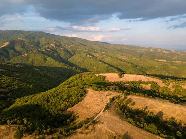Flygfoto Solnedgång Utsikt Över Ograzhden Mountain Blagoevgrad Region Bulgarien — Stockfoto