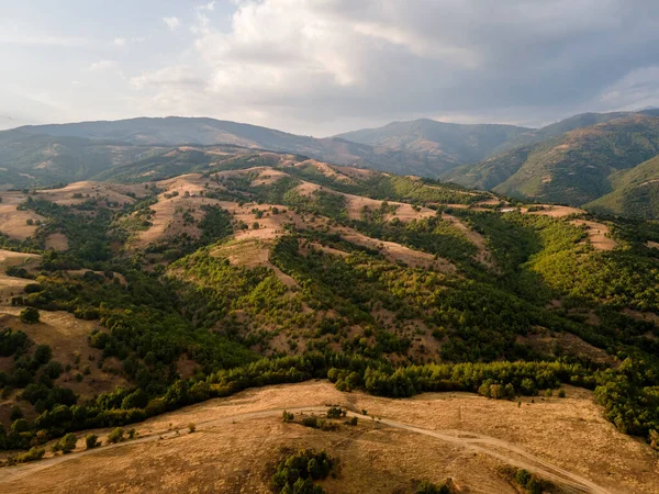 Flygfoto Solnedgång Utsikt Över Ograzhden Mountain Blagoevgrad Region Bulgarien — Stockfoto