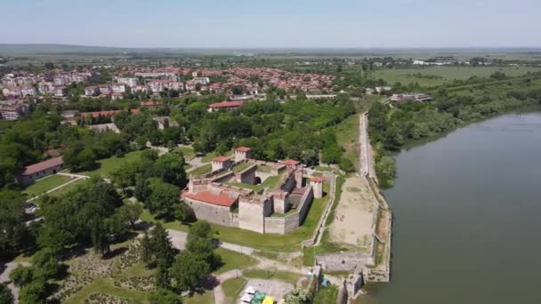 Aerial View Baba Vida Fortress Coast Danube River Town Vidin — Stock Video