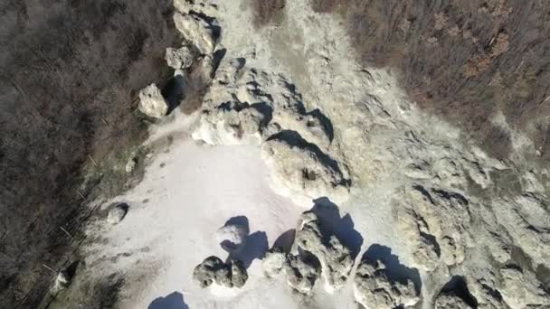 Flygfoto Över Klippformationen Stensvamparna Nära Beli Plastby Kardzhali Region Bulgarien — Stockvideo