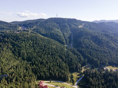 Bulgaristan 'ın Smolyan Bölgesi' nin Pamporovo kayak beldesi yakınlarındaki Rodop Dağlarının hava manzarası