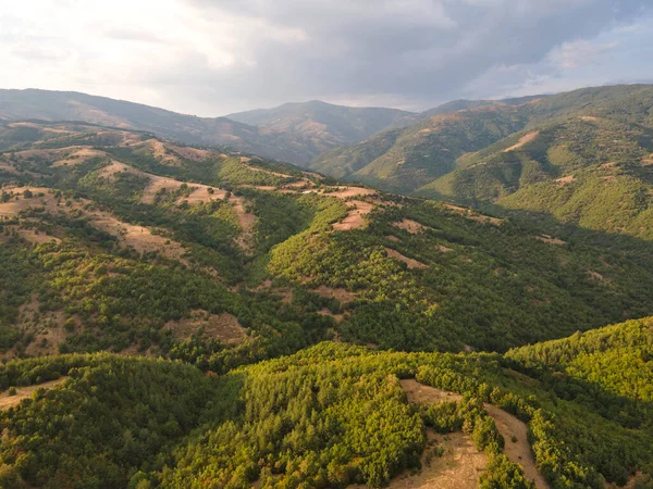 Flygfoto Solnedgång Utsikt Över Ograzhden Mountain Blagoevgrad Region Bulgarien — Stockfoto