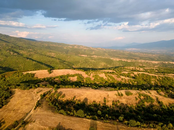 Flygfoto Solnedgång Utsikt Över Ograzhden Mountain Blagoevgrad Region Bulgarien — Stockfoto