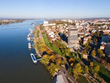 Amazing Aerial view of Danube River and City of Ruse, Bulgaria clipart