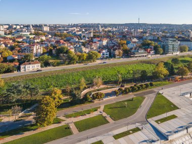 Bulgaristan 'ın Tuna Nehri ve Rusçuk Kenti' nin şaşırtıcı hava manzarası