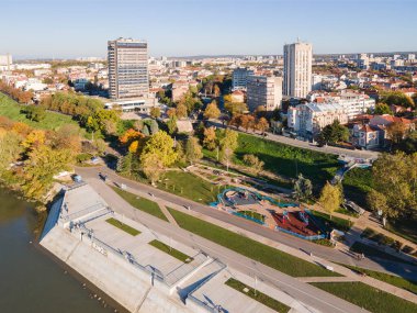 Bulgaristan 'ın Tuna Nehri ve Rusçuk Kenti' nin şaşırtıcı hava manzarası