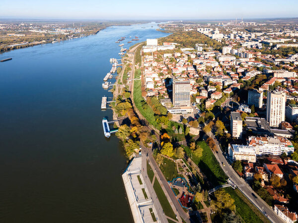 Amazing Aerial view of Danube River and City of Ruse, Bulgaria