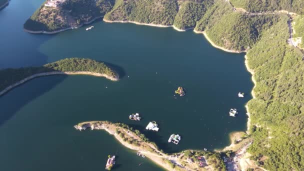 Vista Aérea Del Embalse Vacha Antonivanovtsi Montañas Rhodope Región Plovdiv — Vídeos de Stock