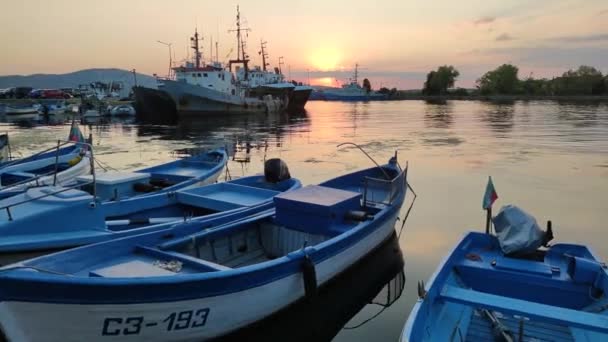 Sozopol Bulgarien September 2021 Solnedgång Syn Gamla Stan Och Hamnen — Stockvideo