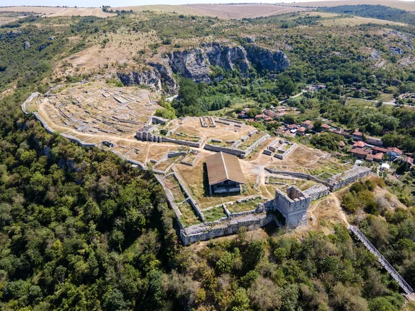 Aerial view of Ruins of medieval fortificated city of Cherven from period of Second Bulgarian Empire, Ruse region, Bulgaria