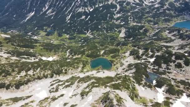 Amazing Aerial View Muratovo Lake Vihren Peak Pirin Mountain Bulgaria — Stok Video