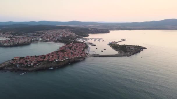 Widok Lotu Ptaka Stare Miasto Port Sozopol Obwód Burgas Bułgaria — Wideo stockowe