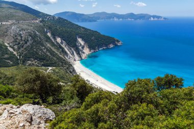 Şaşırtıcı görünümü Myrtos Beach, Kefalonia, Ionian Islands, Yunanistan