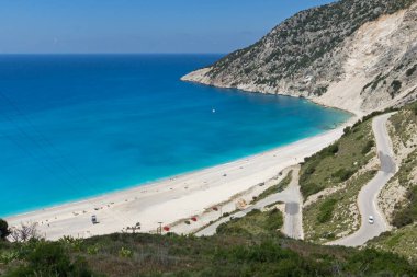Şaşırtıcı görünümü Myrtos Beach, Kefalonia, Ionian Islands, Yunanistan
