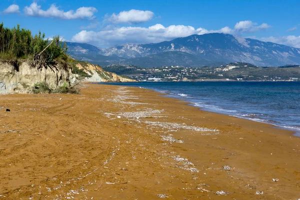 Vista Amazin Das Areias Vermelhas Praia Kefalonia Ilhas Jónicas Grécia — Fotografia de Stock