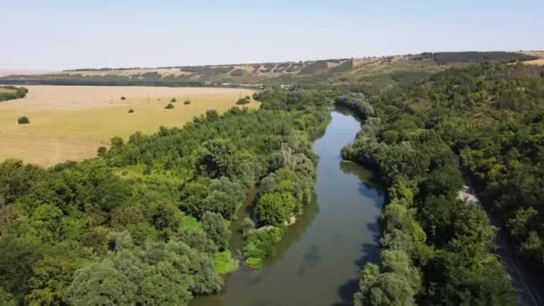 Letecký Pohled Řeku Yantra Procházející Blízkosti Města Byala Ruse Region — Stock video