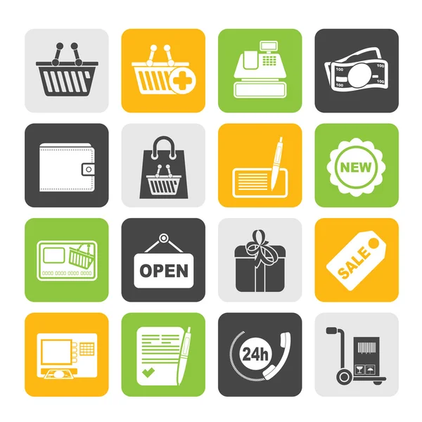 Silhouette shopping and retail icons — Stock Vector