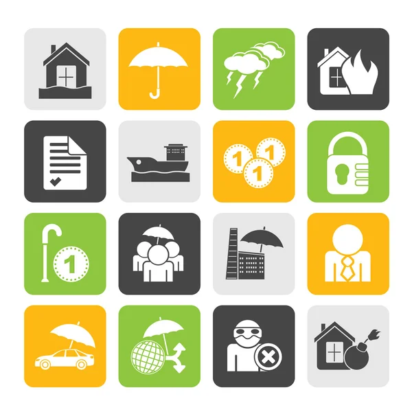 Silhouette Insurance and risk icons — Stock Vector