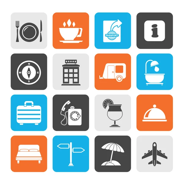 Silueta Iconos de viaje y vacaciones — Vector de stock