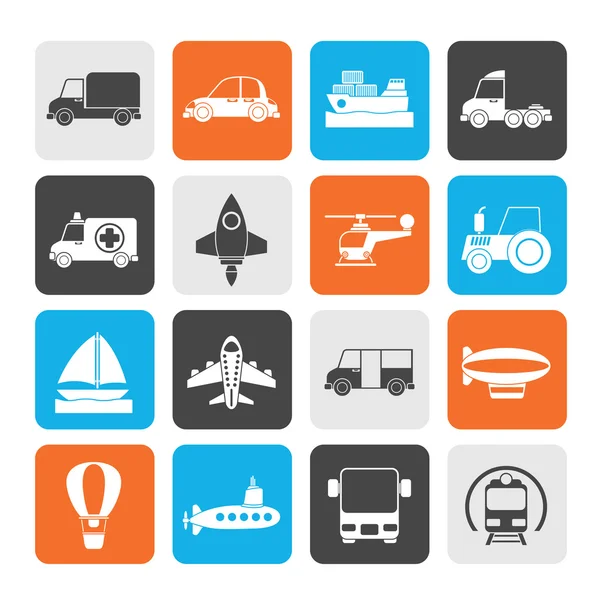 Silhouette Different kind of transportation icons — Stock Vector