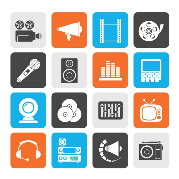 Silueta Iconos de audio y vídeo — Vector de stock