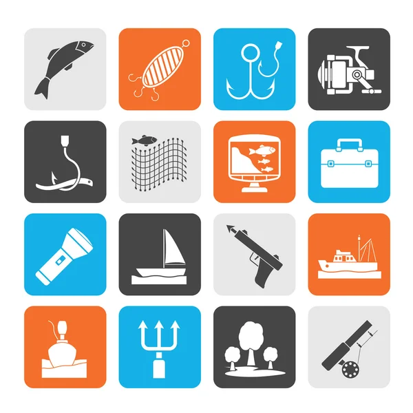 Silueta iconos de la industria pesquera — Vector de stock