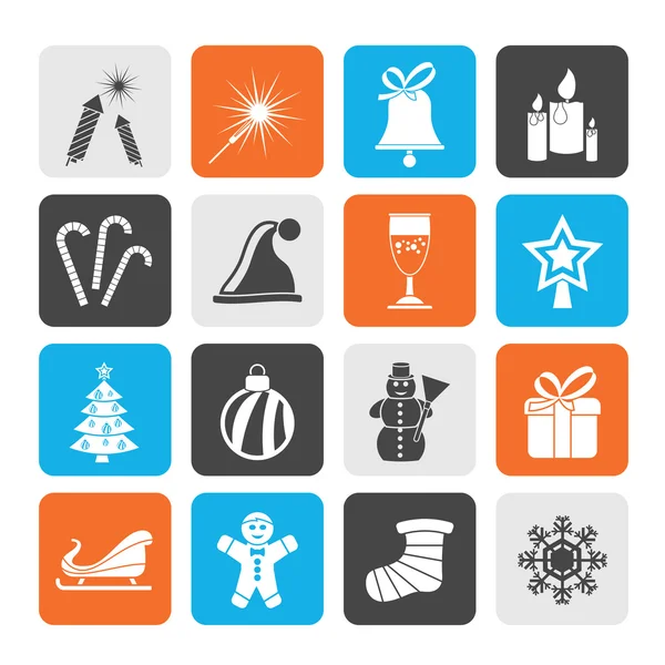 Silhouet van Kerstmis en Nieuwjaar pictogrammen — Stockvector