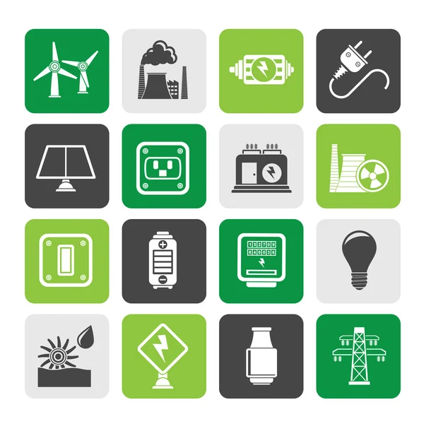 Silueta Iconos de electricidad, energía y electricidad — Vector de stock