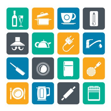 Silhouette kitchen objects and accessories icons clipart