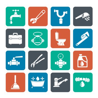 siluet su tesisatı nesneleri ve araçları simgeler