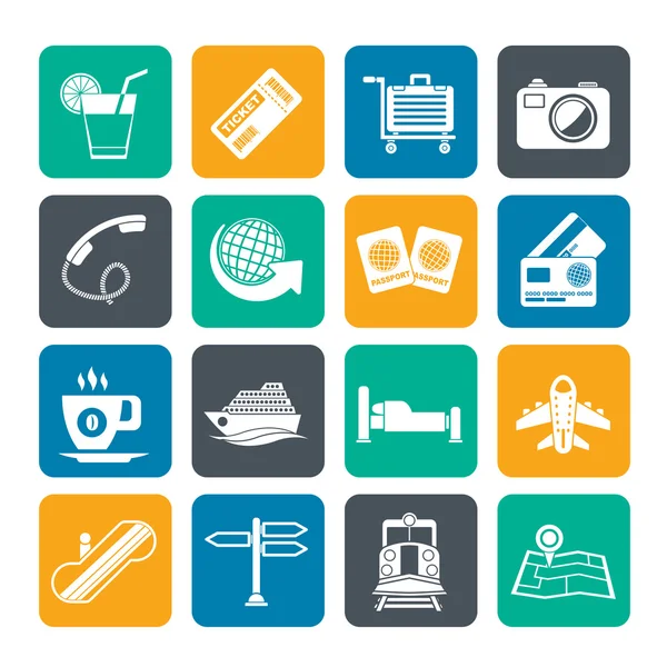 Silhouette Iconos de viajes y vacaciones — Vector de stock