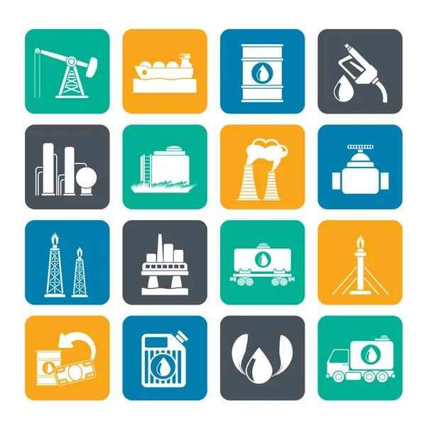 剪影汽油和石油行业图标 — 图库矢量图片