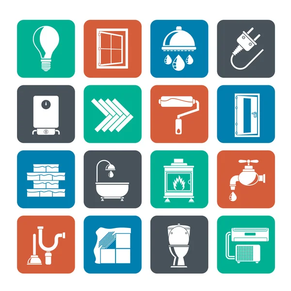 Silhouette Construction and home renovation icons — Stock Vector
