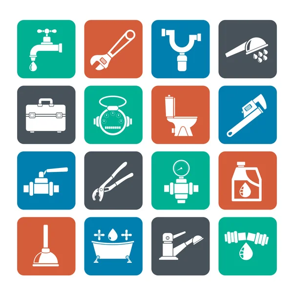 Silhouette plumbing objects and tools icons — Stock Illustration Silhouette plumbing objects and tools icons Stock Illustration