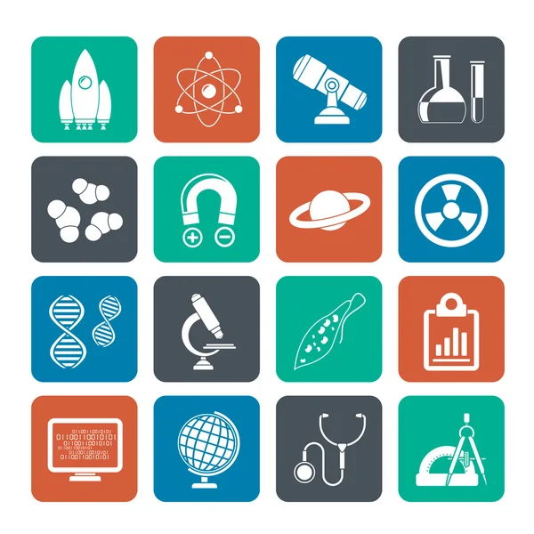 Silhouette Science, Research and Education Icons — Stock Vector