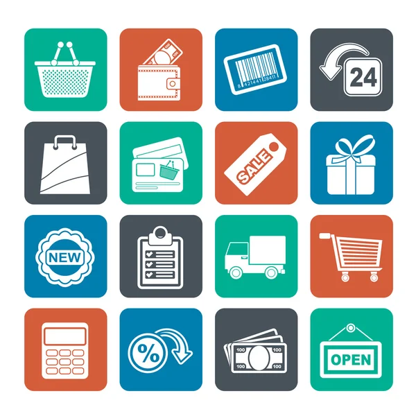 Silhouette shopping and retail icons — Stock Vector