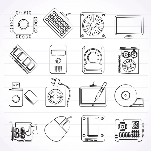 Iconos de piezas de ordenador — Archivo Imágenes Vectoriales